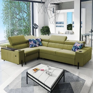 Ecksofa mit Schlaffunktion Belvi II oliv links elegantes und ergonomisches Ecksofa für das Wohnzimmer praktischer Stauraum an der Seite