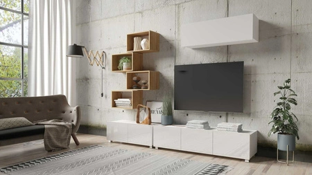 Möbel Apulia XXIX weiß glänzend / goldene Eiche ein außergewöhnlich stilvolles Wandelement einfache Elemente, die in jedes Interieur passen