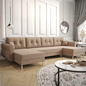 Ecksofa mit Schlaffunktion Wilkins U hellbraun komfortables Ecksofa weicher Stoff modernes Design passend zu jeder Einrichtung
