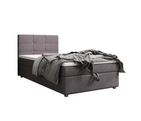 Boxspringbett Fresno 90x200 grau im modernen skandinavischen Stil mit gepolstertem Kopfteil Bett mit Staukasten