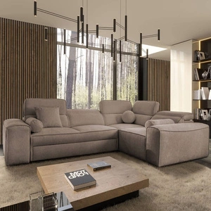 Ecksofa mit Schlaffunktion Viano II hellbraun rechts Designer Schlafsofa in modernem Ambiente