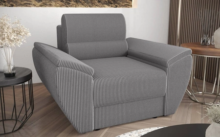 Sessel Fogu grau Esche modernes Design bequemer Sessel für Wohnzimmer Kordstoff mit ausdrucksstarken Streifen breite Armlehnen