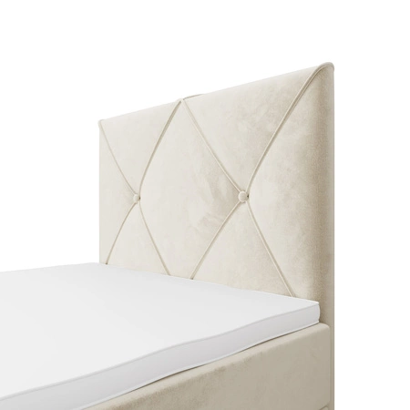 Boxspringbett Arvada 90x200 beige Bett im modernen skandinavischen Stil mit gepolstertem Kopfteil Bett mit Staukasten