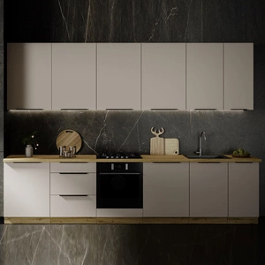 Küchenmöbelset Soela 330 cm elegante Küchenschränke in dezenten und natürlichen Farben Griffe mit Metallkante