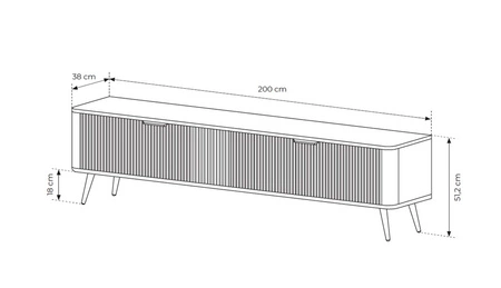 RTV Schrank Lante 200 cm beige modernes Design Korpus auf hohen Beinen geriffelte Front charakteristische ovale Form