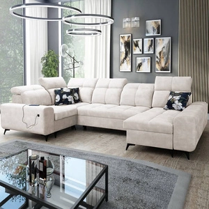 Ecksofa mit Schlaffunktion Buffalo IV creme rechte Seite stilvolles Ecksofa mit zwei Bettkästen Veloursstoff