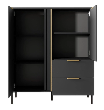 Goldene 103 cm hohe Kommode anthrazit modernes Design Goldrandgriff verleiht Eleganz ideale Kommode für modernes Interieur