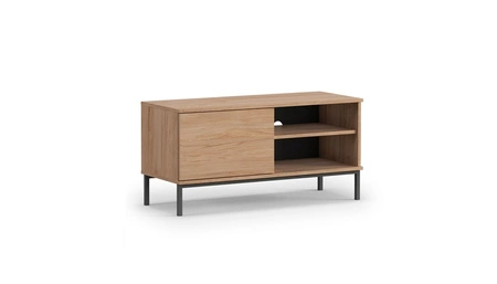 RTV Schrank Tutti 100 cm Eiche Hickory einfache Form des Schrankes auf einem Metallsockel in schwarzem eleganten Design gesetzt