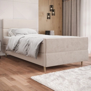 Boxspringbett Benet 120x200 beige im modernen skandinavischen Stil mit gepolstertem Kopf- und Fußteil Bett mit Staukasten