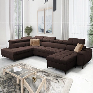 Ecksofa mit Schlaffunktion Bolmso VI braun rechts bequemes Ecksofa mit verstellbaren Kopfstützen dekorative Steppung auf der Sitzfläche