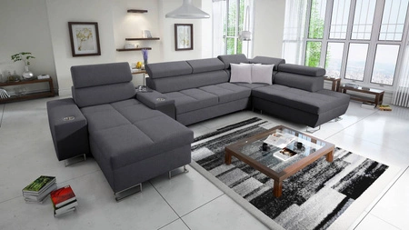 Ecksofa mit Schlaffunktion Dafni V graphit links geflochten komfortables und bequemes Ecksofa mit verstellbaren Kopfstützen