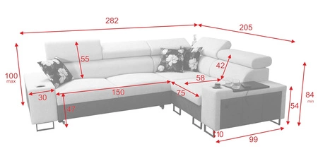 Ecksofa mit Schlaffunktion Flavio II mint / graphit rechts bequemes Ecksofa Bett offene Bar in der Seite des Möbels