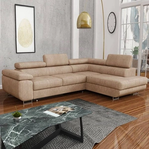 Ecksofa mit Schlaffunktion Ganta beige rechte Seite moderner Veloursstoff garantiert höchsten Komfort und Funktionalität