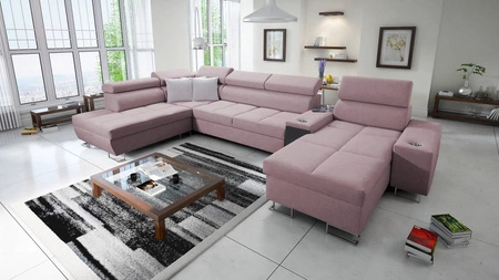 Ecksofa mit Schlaffunktion Dafni V lavendelrosa rechts geflochtenes bequemes Ecksofa mit verstellbaren Kopfstützen