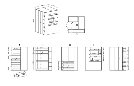 Eckkleiderschrank Niko schwarz / Eiche / beige ideal als Nutz- und geräumiger Kleiderschrank mit Schubladen und Einlegeböden