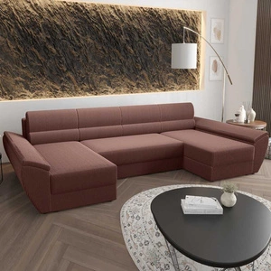 Ecksofa mit Schlaffunktion Fogu U IV Indian rosa bequemes und funktionelles Ecksofa für das Wohnzimmer mit einem interessanten Design dreidimensionalen Stoff