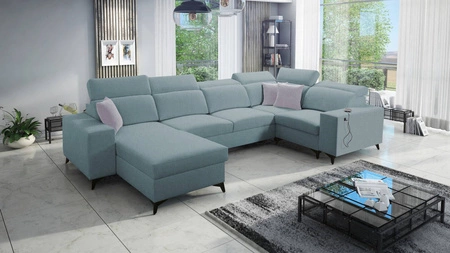 Ecksofa mit Schlaffunktion Kelly Sleek IV Arctic blau linke Ecke Schlafsofa mit Bettzeugkästen Webstoff