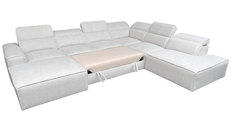Ecksofa mit Schlaffunktion Viano X creme linke Seite Designer-Ecksofa für Wohnzimmer in modernem Stil verstellbare Kopfstützen