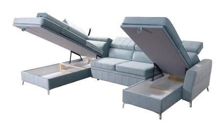 Ecksofa mit Schlaffunktion Rava VI braun rechte Ecke Praktisches und modernes Ecksofa, ausgestattet mit einer Multifunktionslampe