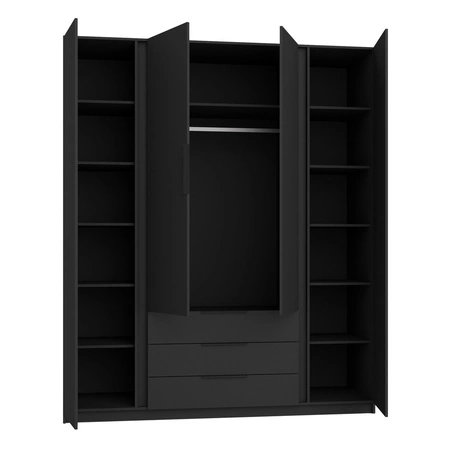 Kleiderschrank mit Spiegel Kastano II 200 cm schwarz / Eiche evozieren klassische Form Rand Griffe ideal Kleiderschrank für Schlafzimmer geräumige Schubladen