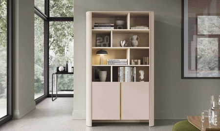 Bücherregal Bari 103 cm beige funktionelles und modernes Design gedeckte Farben Bücherregal mit Türen im minimalistischen Stil