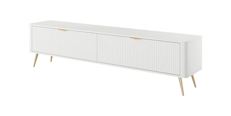 RTV Schrank Lante 200 cm weiß modernes Design Korpus auf hohen Beinen geriffelte Front charakteristische ovale Form