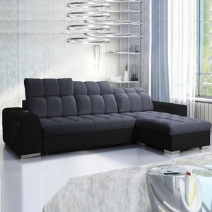 Ecksofa mit Schlaffunktion Luigi graphit / schwarz rechtes Ecksofa mit zwei Bettkästen Stoff mit interessanter Struktur