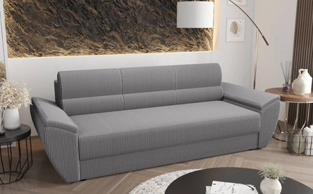 Sofa Fogu Bis grau Esche stilvolles Sofa mit bequemen Armlehnen Cord-Stoff-Polsterung Container für Bettzeug
