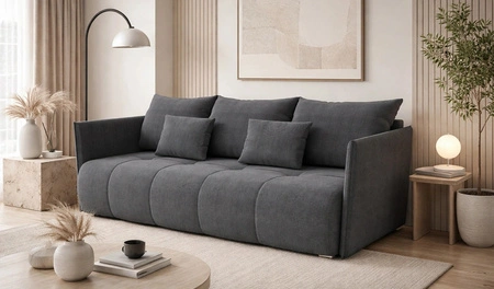 Sofa mit Schlaffunktion Selva dunkelgrau funktionelles Wohnzimmersofa mit Stauraum für Bettzeug aus strapazierfähigem Webstoff