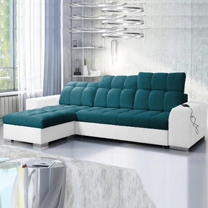 Ecksofa mit Schlaffunktion Luigi türkis / weiß links Ecksofa mit zwei Bettkästen Stoff mit interessanter Struktur