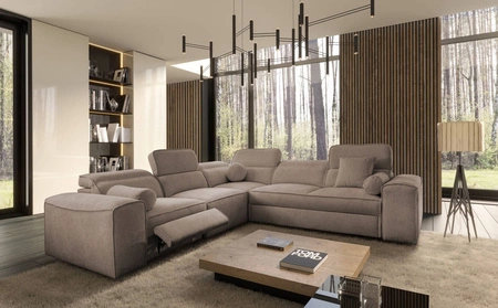 Ecksofa mit Schlaffunktion Viano III Lux hellbraun links modernes Ecksofa mit ausziehbarem Fußteil Bettzeugcontainer