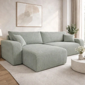 Ecksofa mit Schlaffunktion Fiesta XL hellgrau universal Ecksofa mit Bettzeugablage stilvoller Cordstoff