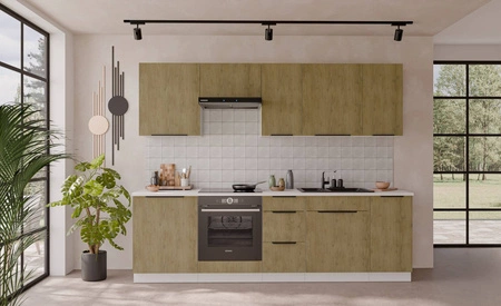 Küchenmöbel Set Cremona 260 cm elegante Küchenschränke in dezenten und natürlichen Farben Metallkantengriffe