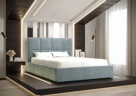Polsterbett Aresa 160x200 mit Aufbewahrung Türkis Modernes skandinavisches Stilbett mit bequemem Kopfteil