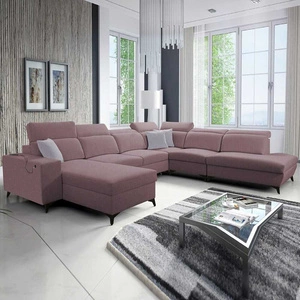 Ecksofa mit Schlaffunktion Kelly Sleek X lavendel rosa linkes extrem elegantes Ecksofa für Wohnzimmer mit verstellbaren Kopfstützen