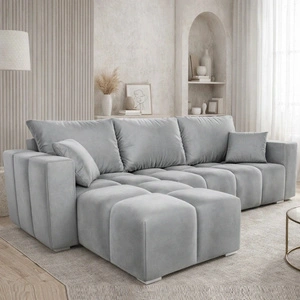 Ecksofa mit Schlaffunktion Linco hellgrau Universal Ecksofa mit modernem Design aus weichem Samtstoff