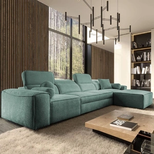 Ecksofa mit Schlaffunktion Viano XII patina rechts stilvolles Ecksofa mit interessanter Form verstellbare Kopfstützen Zierkissen