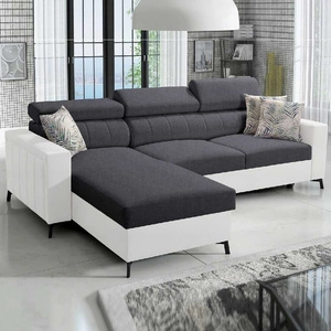 Ecksofa mit Schlaffunktion Savona graphit/weiß links elegantes Ecksofa verstellbare Kopfstützen Ziernähte