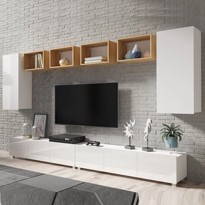 Möbel Apulia XXXV weiß glänzend / goldene Eiche ein außergewöhnlich stilvolles Wandelement einfache Einheiten, die in jedes Interieur passen