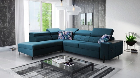 Ecksofa mit Schlaffunktion Belvi III türkis links bequemes und elegantes Ecksofa für das Wohnzimmer mit praktischem Stauraum an der Seite