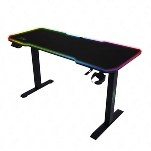 E-Talisman schwarzer Designer-Gaming-Schreibtisch mit höhenverstellbarer, gepolsterter Platte und LED-Beleuchtung