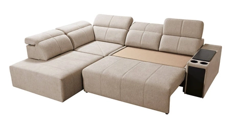 Ecksofa mit Schlaffunktion Tesalia VII Honig links modernes Design komfortable Schiebe-Rückenlehne Schublade in der Seite des Möbels