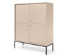 Hohe Kommode Mono 104 cm Beige Minimalistisches Design stilvoller goldener Griff schlichte Form mit metallischen Elementen
