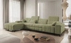 Ecksofa mit Schlaffunktion Penejos XII olivgrün links stilvolles Ecksofa mit Bettzeugcontainern komfortable verstellbare Kopfstützen