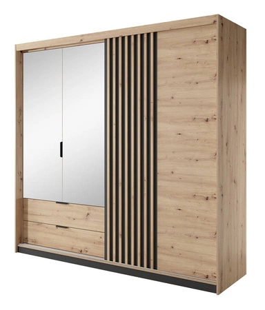 Spiegelschrank Tipler 220 cm Eiche artisan / anthrazit modernes Design dekorative Leisten an Schranktüren Kantengriffe