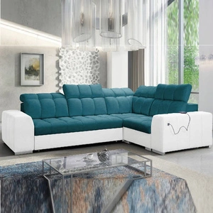 Ecksofa mit Schlaffunktion Luigi II türkis / weiß rechtes Ecksofa mit Bettkasten für den täglichen Liegekomfort