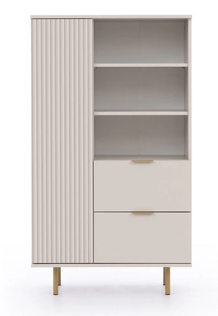 Hochkommode Sula 80 cm beige elegante und funktionelle Kommode mit geriffelter Front, die mit Metallgriffen verziert ist