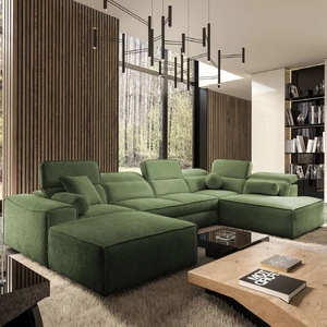 Ecksofa mit Schlaffunktion Viano VI grün links Design-Ecksofa für moderne Einrichtungen zwei Container für Bettzeug