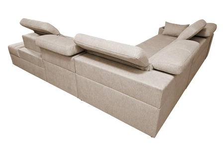 Ecksofa mit Schlaffunktion Tesalia IX Honig rechts modernes Design komfortable Schiebelehne Schublade in der Seite des Möbels