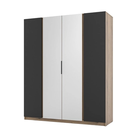 Spiegel Kleiderschrank Kastano VIII 200 cm Eiche evoke / schwarz stilvolles Design Kleiderschrank für Schlafzimmer oder Zimmer mit Rand Griffe bereichert